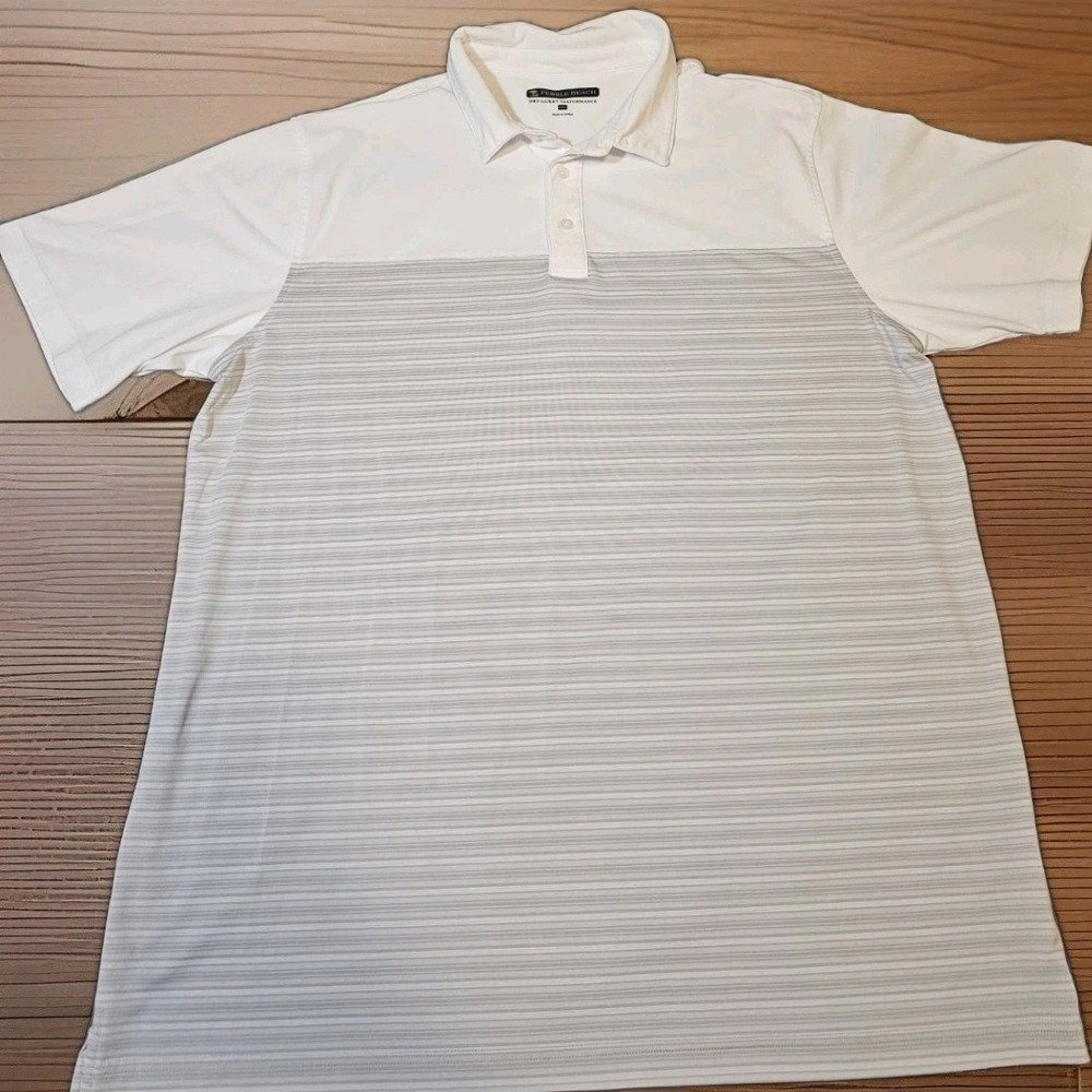 Pebble Beach Polo Mens‎ XXL White Grey Striped Dry-Luxe Performance Golf Shirt